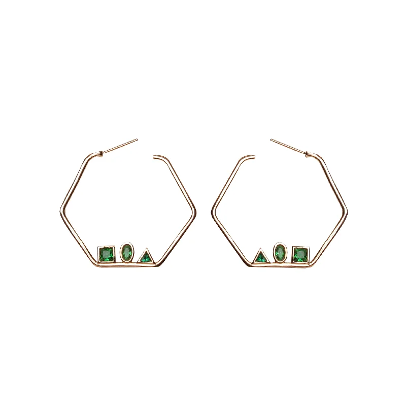 fashion hoop earrings for women -Vita Geometric Emerald Hoop Earrings