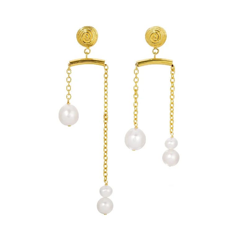 fashion earrings for women -Pulley Pearl Stud Earrings