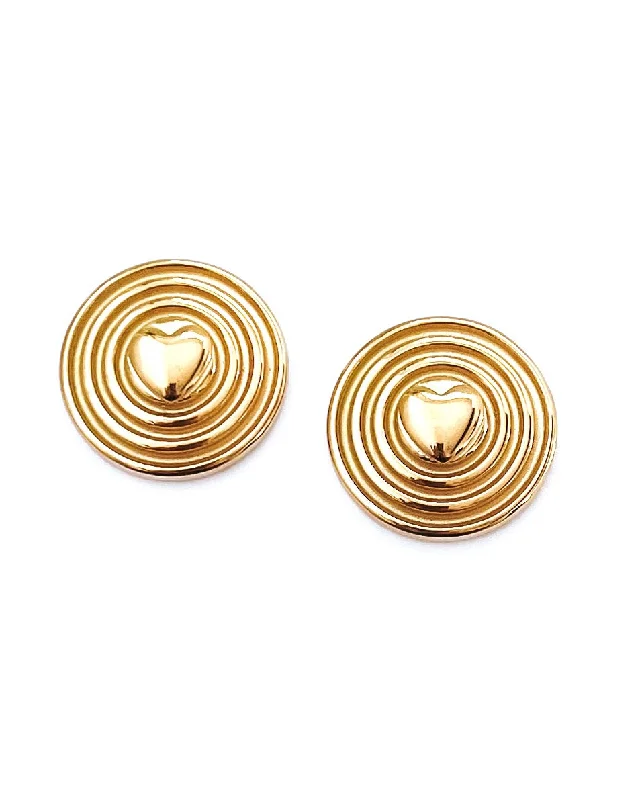 silver earrings for women -Elowen Heart Button Statement Gold Earrings