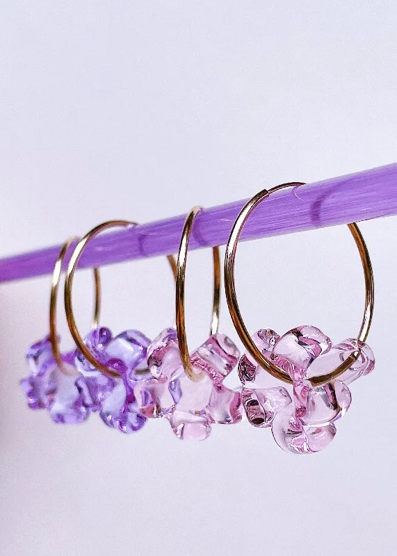 trendy drop earrings for women -Pua Flower Hoop Earrings