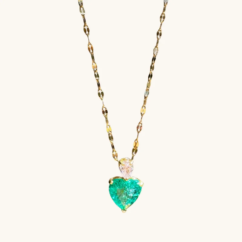 casual necklaces for women -Emerald Crystal Heart Necklace