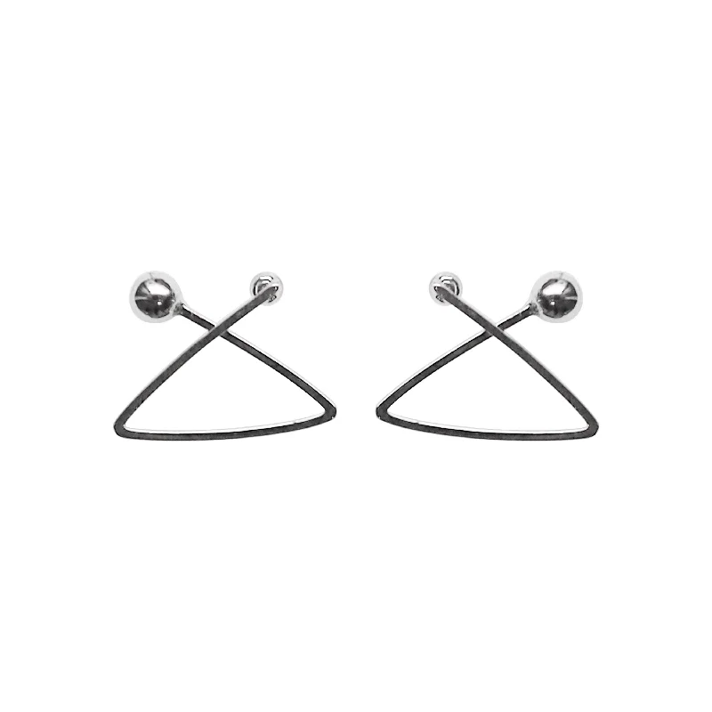 birthday gift earrings for women -Silver Geometric Triangle Invisible Clip On Stud Earrings