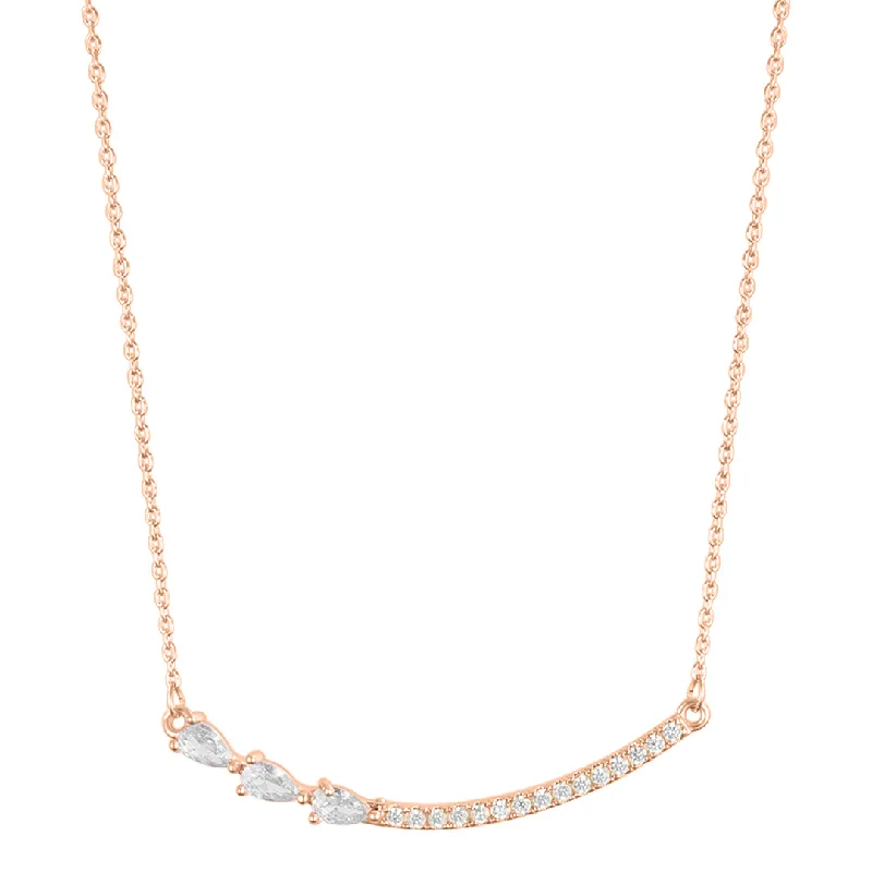 handmade necklaces for women -14k Rose Gold Plated Curved Bar Pink Pear Necklace