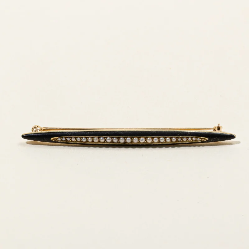 Seed Pearl & Black Enamel Lingerie Pin