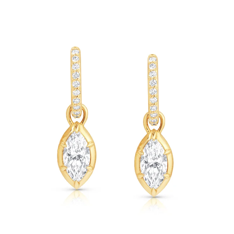 silver hoop earrings for women -Marquise Rosette Pave Hoop Earrings