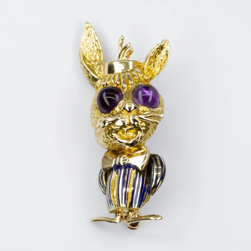 Vintage Dan Frere Amethyst and Enamel Rabbit Brooch