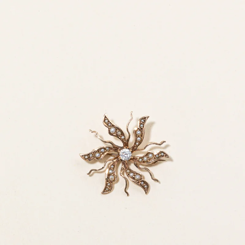 Synthetic White Sapphire & Pearl Brooch | 0.12ct |