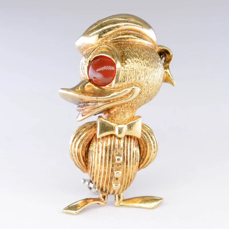 Vintage 18k Dapper Duck Carnelian Brooch | 0.65ct |