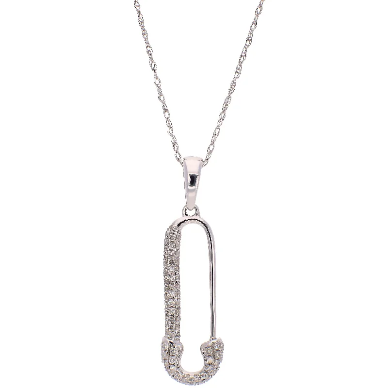 fashion necklaces for women -14K White Gold Diamond Safety Pin Necklace