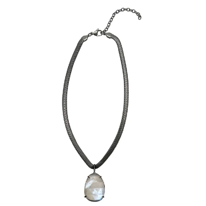 modern necklaces for women -Organic Cut Moonstone and Diamond Snake Chain Necklace silver