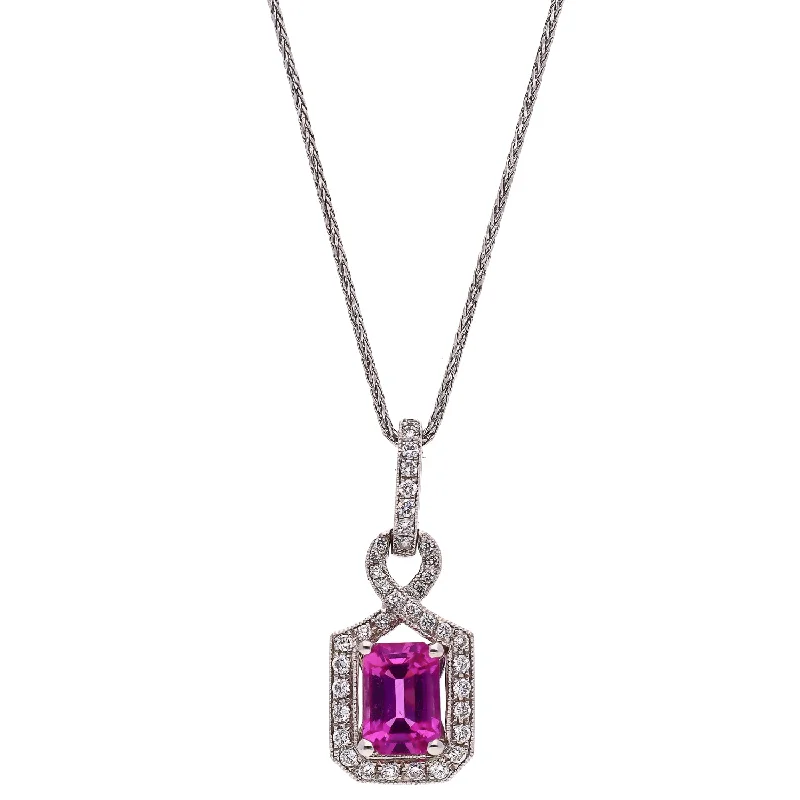 statement gold necklaces for women -Simon G. 18K White Gold Pink Sapphire and Diamond Pendant 20" Chain