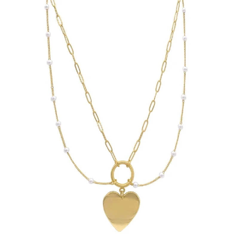 stylish pendant necklaces for women -14k Gold Plated Mixed Chain Draped Pearl Heart