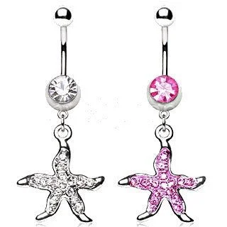 men’s style rings for women -316L Surgical Steel Navel Ring with Starfish Dangle