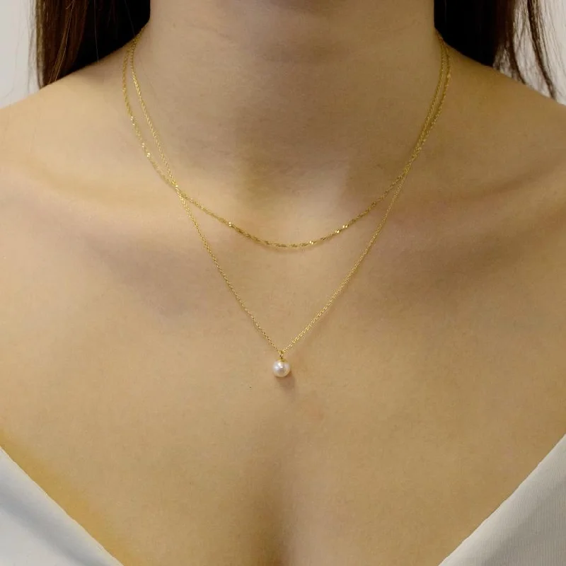 gemstone necklaces for women -Layer Chain Pearl Necklace