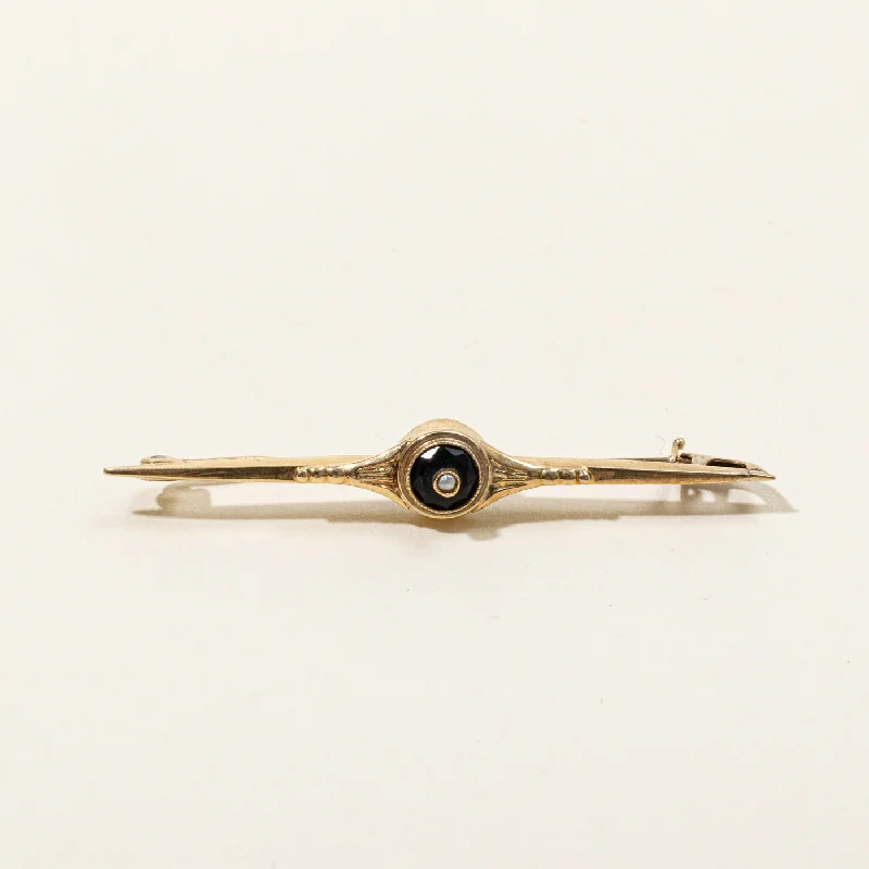 Seed Pearl & Onyx Faceted Brooch | 0.16ct |