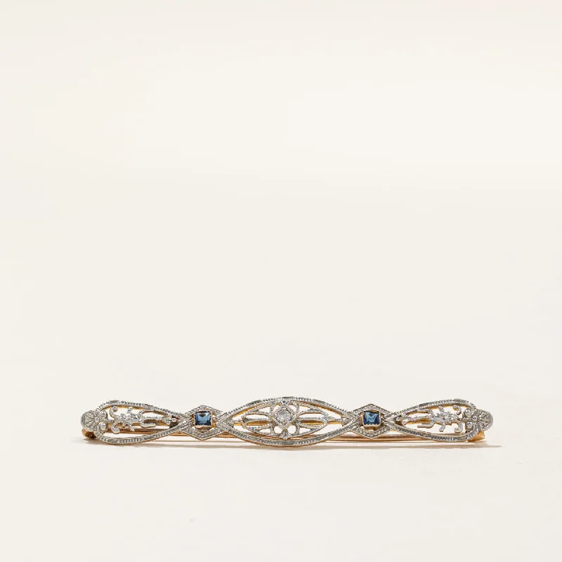 Vintage Blue Paste Glass & Diamond Pin | 0.15ctw, 0.02ct |