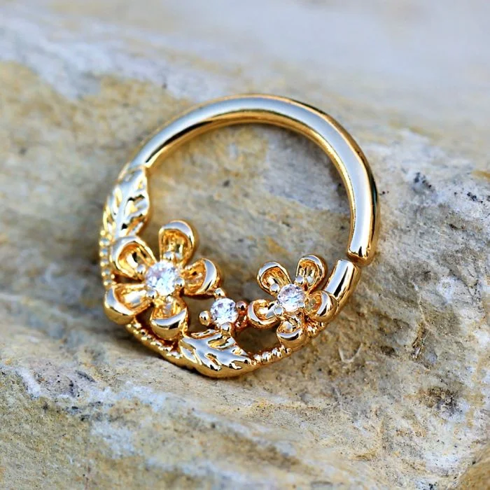 statement diamond rings -Gold Plated Jeweled Flower Field Seamless Ring