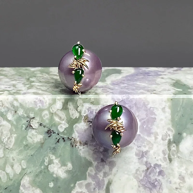 diamond earrings for women -ANSWER B. by Bianca Chong -Lavender Pearl and Jade Earrings