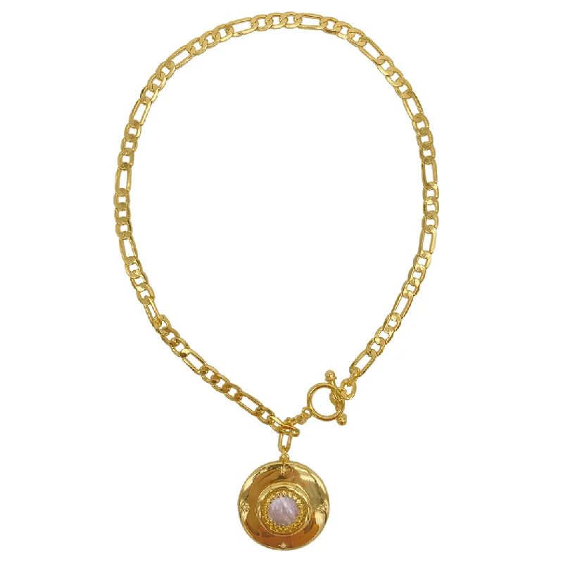 diamond necklaces for women -14k Gold Plated Mother of Pearl Disc Toggle Necklace