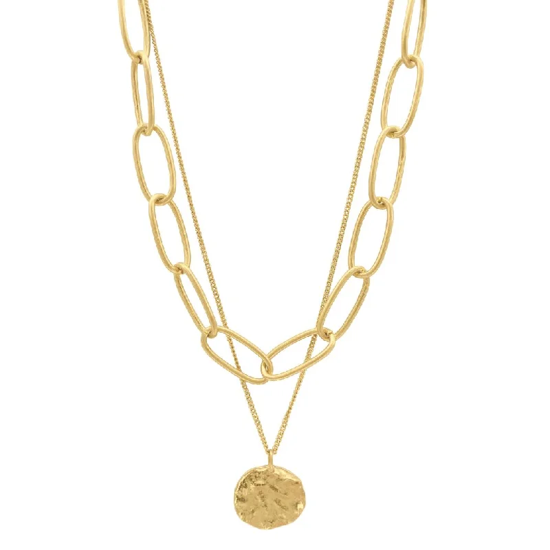 infinity pendant necklaces for women -14k Gold Plated Oval Link Chain and Coin Pendant Layered Necklace