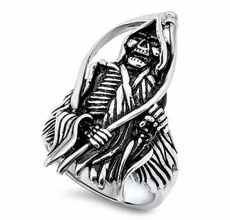 silver engagement rings -Stainless Steel Grim Reaper Ring