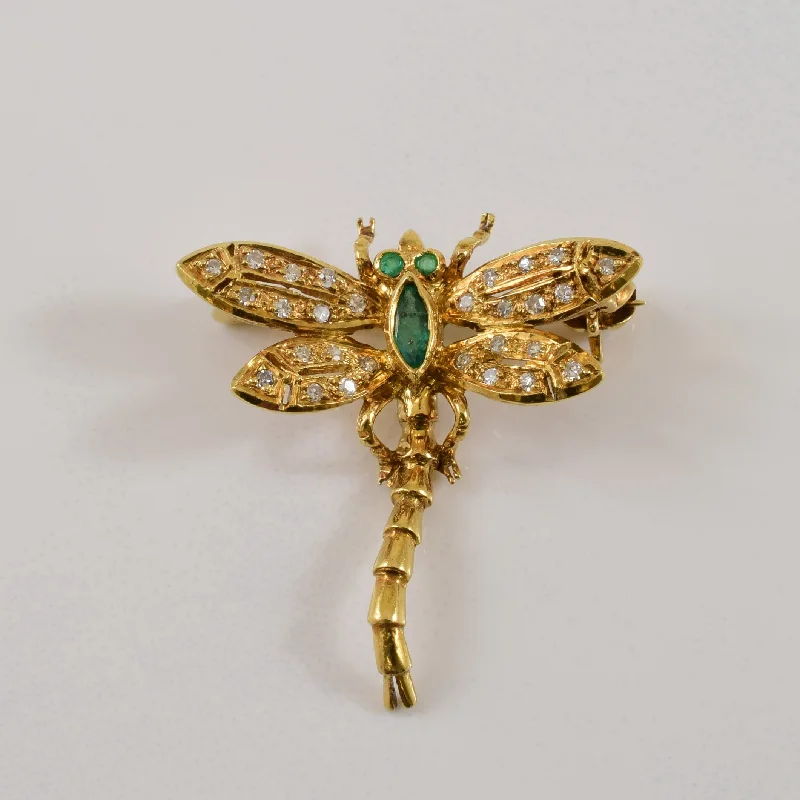 Emerald & Diamond Dragonfly Brooch | 0.05ctw, 0.09ctw |