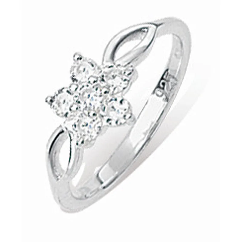 bridal rings for women -Star Shaped Cz Ring - Sterling Silver