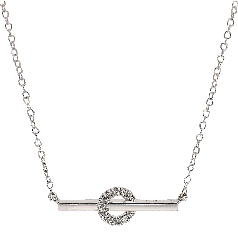 minimalistic silver necklaces for women -10K White Gold Diamond Bar Necklace