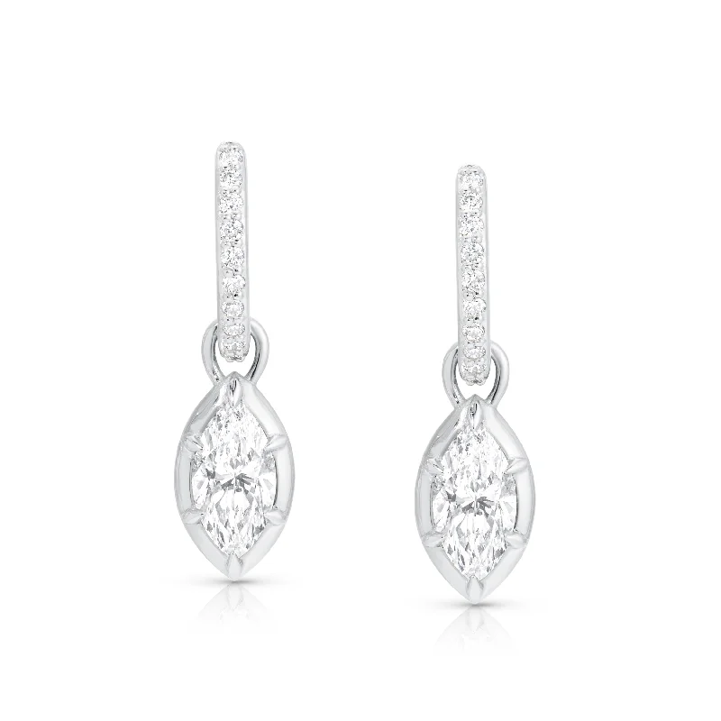 vintage earrings for women -Marquise Rosette Pave Hoop Earrings