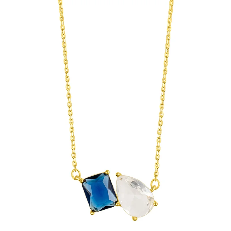 boho necklaces for women -14k Gold Plated Blue and White Double Stone Necklace