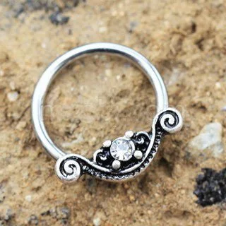 platinum rings for women -316L Stainless Steel Ornate Design Snap-in Captive Bead Ring / Septum Ring