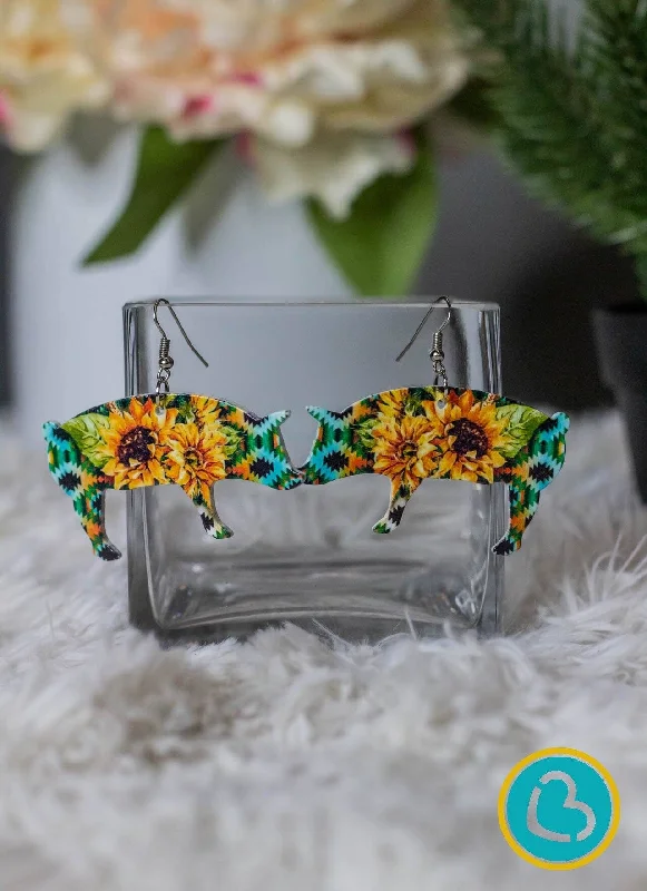 geometric earrings for women -Maybelle Aztec Sunflower Pig Earrings