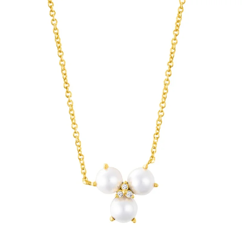 pearl necklaces for women -14k Gold Plated Adjustable 3-Point Freshwater Pearl Flower with CZ Necklace