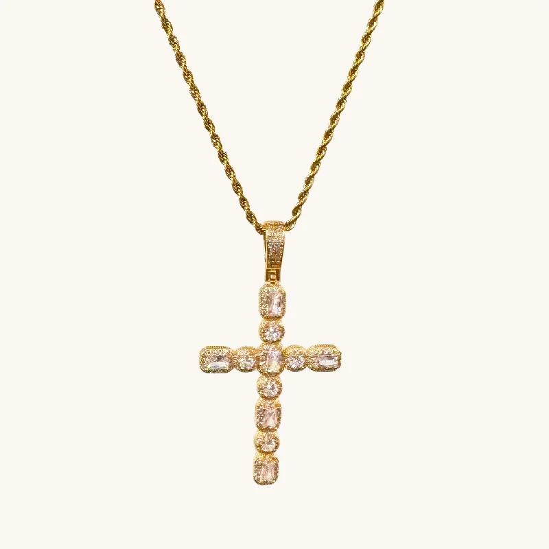 engraved necklaces for women -Vintage Gold Crystal Cross Necklace