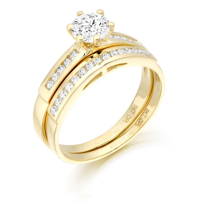 engraved rings for women -CZ Ring Set - 9ct Yellow Gold