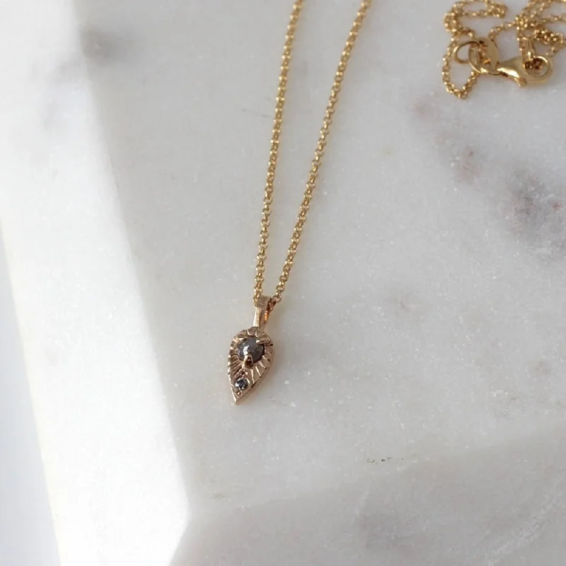 wedding necklaces for women -14k Grey Diamond Teardrop Sun Necklace