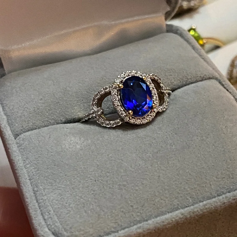 birthstone engagement rings -CZ Sapphire Ring - 9ct Gold