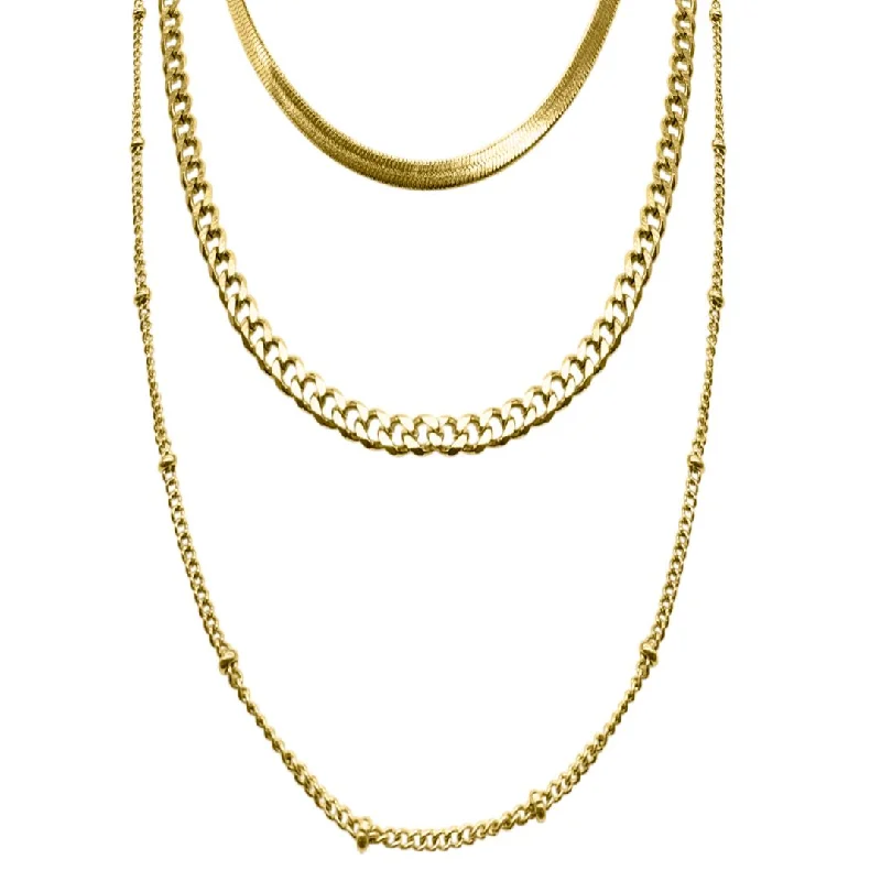 classic pearl necklaces for women -Tarnish Resistant 14k Gold Plated Triple Layered Chain Necklace