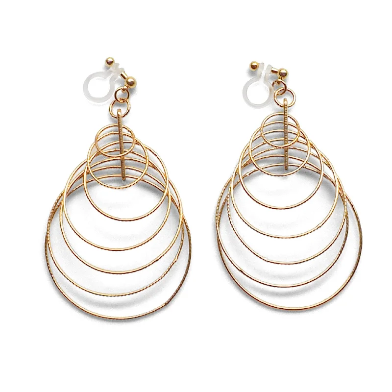 handmade earrings for women -Dangle Gold Gradated Hoop Invisible Clip on Earrings