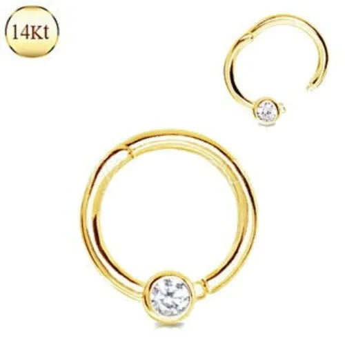 luxury rings for women -14Kt. Yellow Gold Jeweled Seamless Clicker Ring