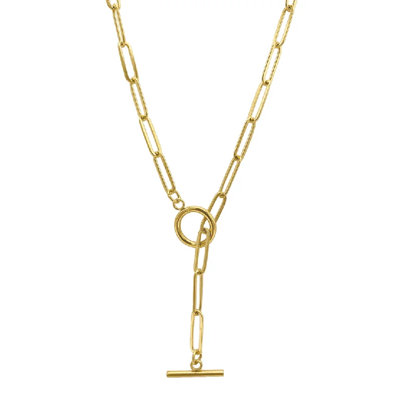 engraved silver necklaces for women -Tarnish Resistant 14k Gold Plated Slide Thru Paper Clip Chain Lariat