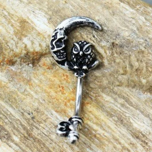 elegant engagement rings -316L Stainless Steel Gothic Owl on the Moon Skeleton Key Navel Ring