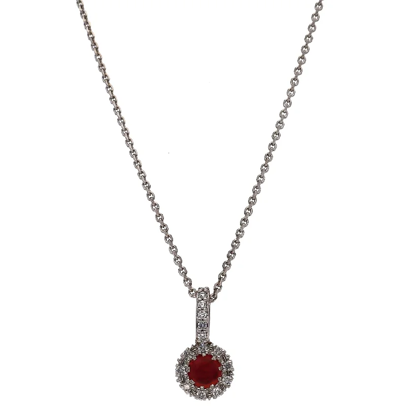 layered gemstone necklaces for women -18K White Gold Ruby and Diamond Necklace