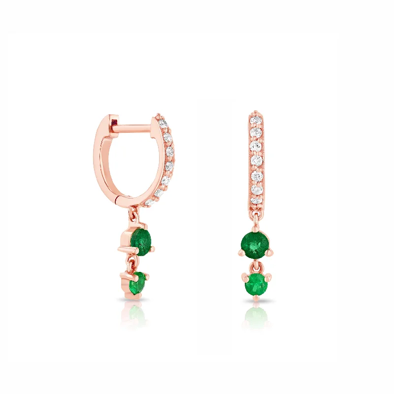 silver earrings for women -Green Emerald Stardust Huggies