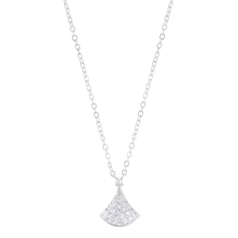 anniversary necklaces for women -Sterling Silver Plated Pave CZ Leaf Pendant Necklace