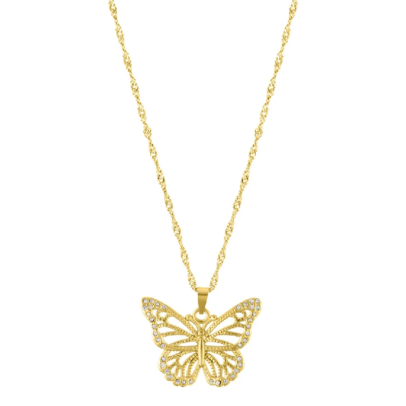 gold necklaces for women -Tarnish Resistant 14k Gold Plated Pave Butterfly Necklace