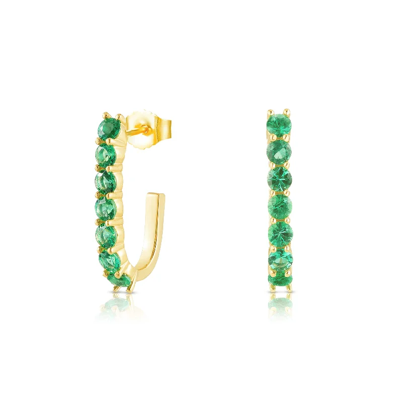 gold drop earrings for women -Green Emerald Sparkler Pin Earrings