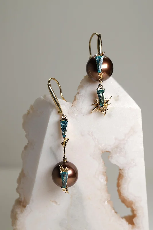 rhinestone earrings for women -ANSWER B. by Bianca Chong - Chocolate Pearl and Apatite Earrings