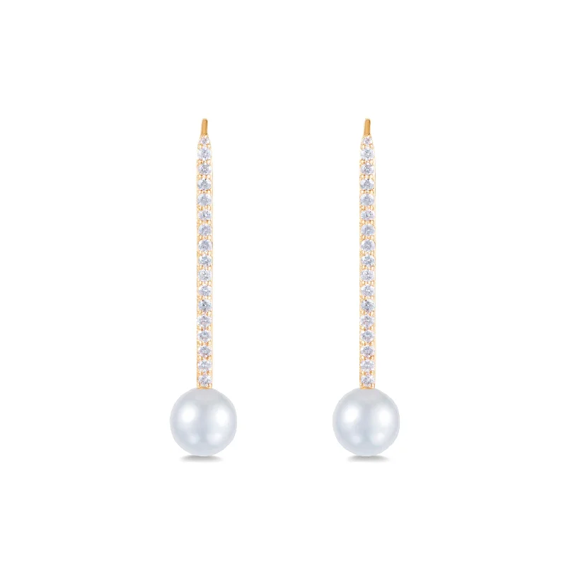 artistic earrings for women -Diamond Pearl Stick Earrings