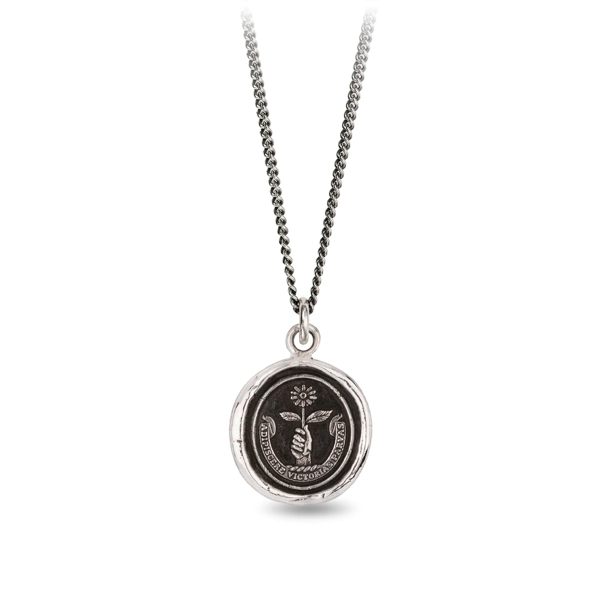 classic pearl necklaces for women -Pyrrha Sterling Silver "Tiny Victories" Talisman 20" Oxidized Fine Curb Chain Necklace